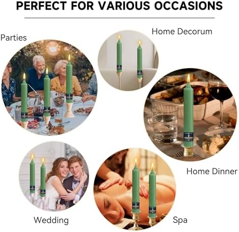 Taper Candles Green Candlesticks,9inch Short Tapered Candle Unscented Dinner Candle Dripless Candles for Mother’s Day Table Wedding Centerpieces Home Holiday Decor,30D-SAGE - Image 3
