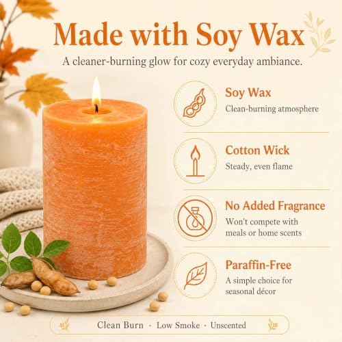 Burnt Orange Rustic Pillar Candles 6 Pack,2.8 x 4 Inch Soy Wax Candle - Image 3