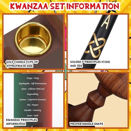 Ziliny 7 Pcs Kwanzaa Kinara Taper Candles Set with Kinara Candle Holder and Hand Made Jujube Wooden Unity Cup for Kwanzaa Festival Celebration Church Ceremony Decor - Image 4