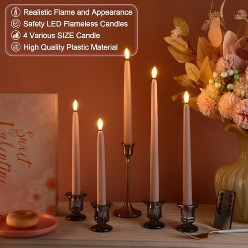 Rossesay 16 Pcs Pink Flameless Taper Candle with Remote Timer - Image 2