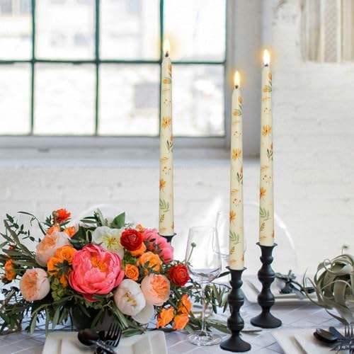 Ivory Valley Iris Taper Candles - Floral Tall Candlesticks 10 Inch Pastel Smokeless Ideal for Weddings Home Party Holiday Decor Set of 2 - Image 5