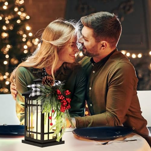 Metal Christmas Vintage Candle Lanterns with Remote Control and Led Light, Plaid Ribbon Decorative Hanging Lantern for Indoor Outdoor Xmas Porch Decorations Party Gift,WOKEISE - Image 5