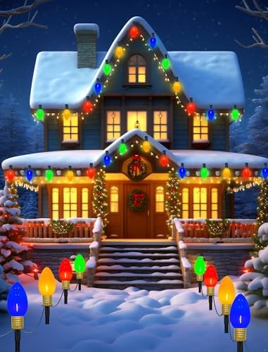 C9 Christmas Pathway Stake Lights, 7Ft String Lights with 4 Jumbo C9 Multicolor LED Bulbs, Stake, Christmas Decorations for Outdoor Garden Walkway - Image 3