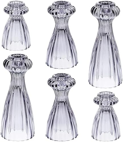 Lysenn Glass Candlestick Holders, Taper Candle Holders Set of 6, Smoke Gray by Lysenn