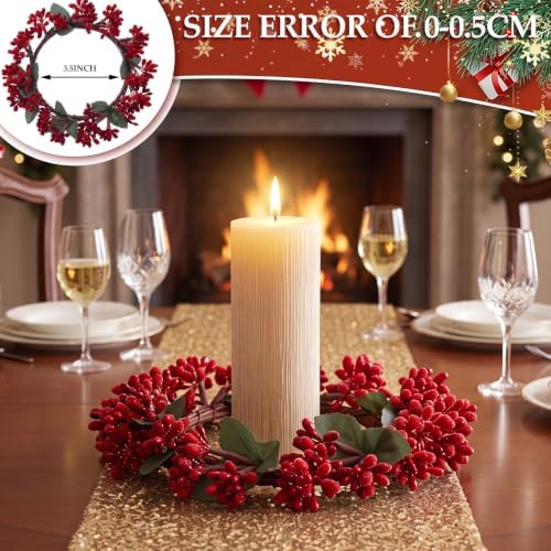 Daifunli 2 Pcs Christmas Red Berry Candle Ring Artificial Winter Red Berry Wreaths Candle-Ring for Pillar 4.25 Inch Candles Holder for Winter Christmas Country Wedding Kitchen Table Centerpiece Decor - Image 2
