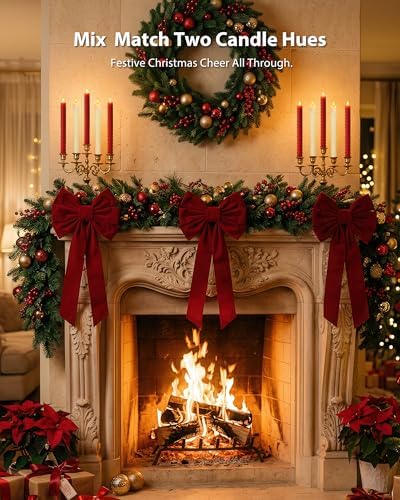 Red Spiral Flameless Taper Candles with Remote Control and Timer, 9.6 Inch Real Wax Battery Operated LED Candlesticks with Built-in Button, Fake Candle Sticks for Christmas Home Decor - Image 5