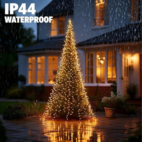 Christmas Tree Lights, 448 LED Christmas Waterfall Tree Topper Lights with 8 Lighting Modes & Remote, 8.2FT X 16 Lines String Light for Indoor Outdoor Yard Party Xmas Decoration, Warm White - Image 6