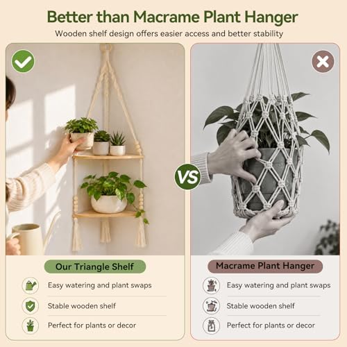 Artilady Macrame Wall Hanging Corner Shelf, Adjust Boho Storage Wall Decor - Image 3