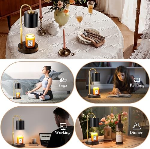CASTLELIFE Candle Warmer Lamp with Timer & Dimmer, Height Adjustable Electric Wax Melt Warmer for Jar Candles, Gifts for Mom Home Decor, Black Gold - Image 5