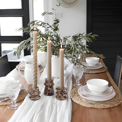 Vixdonos Marble Candle Holder Set of 3 Taper Candle Candlestick Mantle Candle Stand for Home Decor,Wedding,Party and Table Centerpieces(Brown) - Image 4