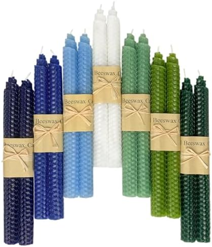Lacaser Natural Beeswax Taper Candles Bulk 14 Pack, 9" Long Candle Sticks, Unscented & Dripless Bees Wax Made Candles, Blue White Green in 7 Assorted Colored Colors by PureWaxPureNature