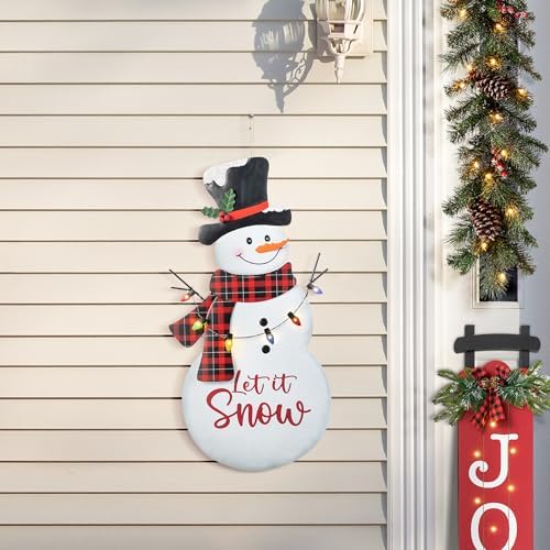 Glitzhome Lighted Metal Christmas Snowman Yard Stake with Colorful Strawberry Bulbs, 36" H Let it Snow Outdoor Decor, Iron Snowman Sign for Holiday Lawn & Garden​​ - Image 4
