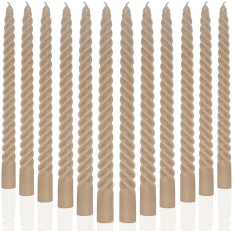 Mocha Beige Taper Candles Stick Brown Spiral Taper Candles-Set of 12 for Fall Decoration Weddings Party Church-Unscented Candles,10inch(F-Mocha Beige) by MAITREYA