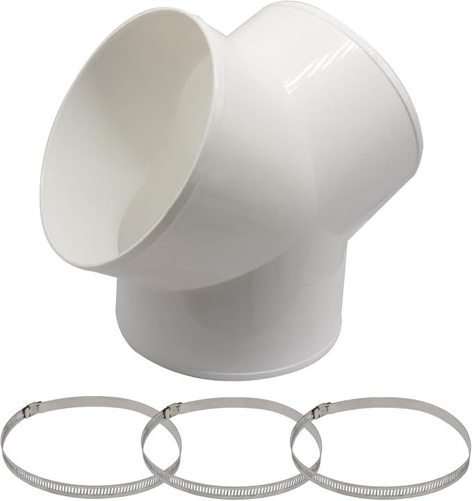 BokWin 6-Inch Duct Splitter, 3 Way Y Shape Duct Connector, White | ABS Material, 3 Hose Clamps Included, For Exhaust Fan and Dryer Vent Hose