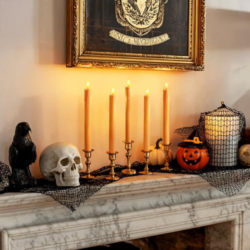 Homemory 6 Pcs Orange Flameless Taper Candles with Remote, Timer, Dimmer, Battery Operated CandleSticks with Flickering Light, Plastic Led Window Candles, for Halloween Decoration 9.6 Inches - Image 3