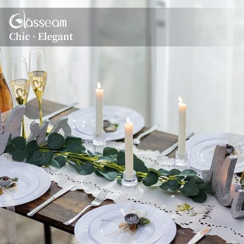 Glasseam Glass Taper Candle Holders 2 Pcs Small Candlestick for Table Decor - Image 3