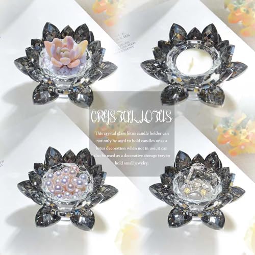 Crystal Lotus Flower Tealight Candle Holders/Glass Tea Light Candlestick Decor Decoration for Christmas Home Wedding Party… (1, Black 1pc) - Image 6
