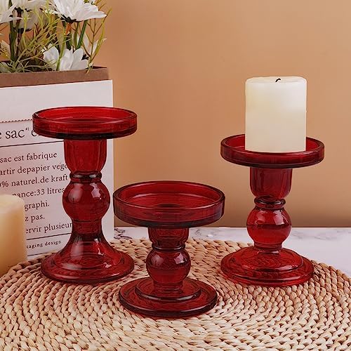 6-Piece Set of Red Glass Candlestick, Crystal Candlestick Holder Holder and Conical Candle, Christmas Candle Holder Decoration, Family Living Room Wedding Candle Holder (red2sets) - Image 7