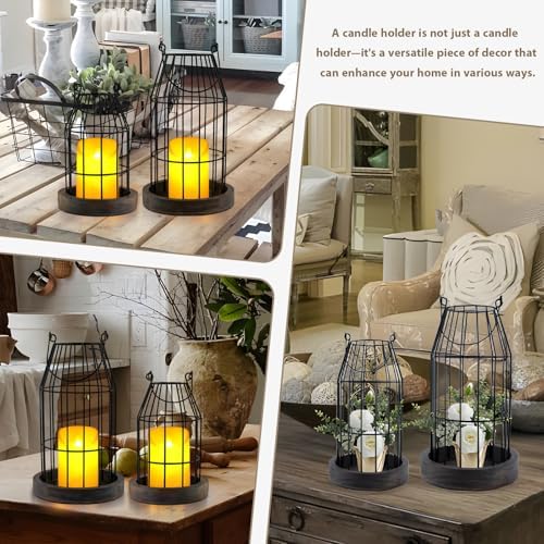 Farmhouse Lantern Decor Rustic Home Decor Lantern with Flameless Candles - Image 6