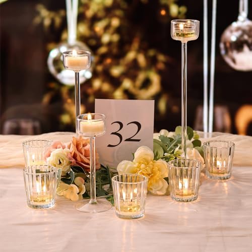 NITIME 8pcs Vintage Ribbed Votive Candle Holders, Glass Candle Holder for Wedding Table Decor, Tea Lights Candle Holder for Table Centerpiece, Christmas, Holiday Decor - Image 5
