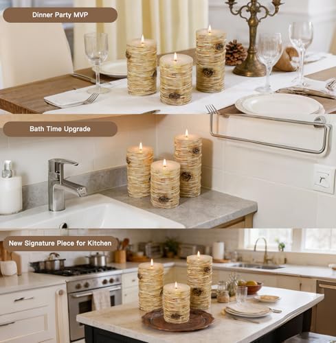 Birch Bark Pillar Candle Set of 3, Real Wax Fireplace Decor Candles - Image 6