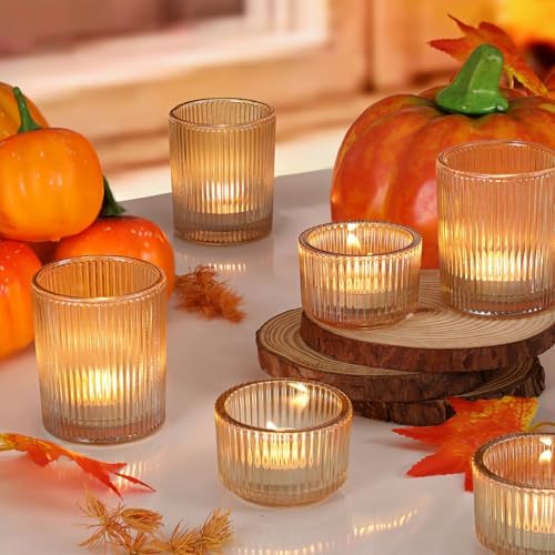 NITIME 20pcs Ribbed Gold Votive Candle Holders, Assorted Tea Light Candle Holder Glass for Wedding Table Decor, Gold Candle Holders for Table Centerpieces, Diwali, Birthday, Party and Holiday Decor - Image 5