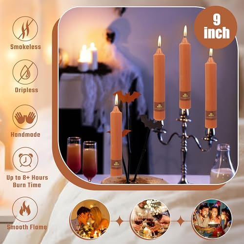Earth Tone Chunky Taper Candle 9 inch Tall Tapered Candle Pumpkin Unscented Smokeless Long-Lasting Burn Thick Tapered Candle for Fall Harvest Halloween Thanksgiving Dinners Parties and Home Décor - Image 4