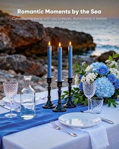 Homemory 9.6 Inches Real Wax Blue Flameless Taper Candles with Remote Timer, 2 Pcs LED Fake Candlesticks, Battery Candle with 3D Flickering Flame for Wedding, Dinner, Xmas Anniversary Decor - Image 3