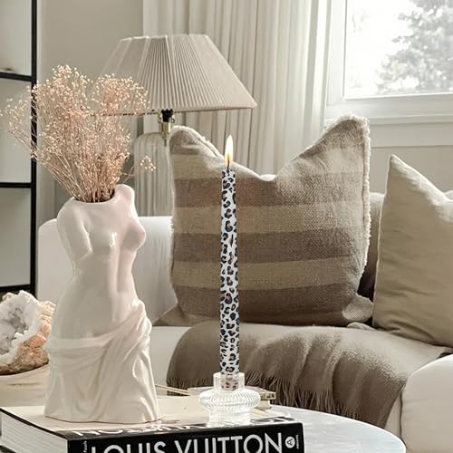 NJAO HOO Candlesticks 10 in Straight Taper Candles Hand Printing Leopard Candlesticks Tall Tapered Candle Sticks for Home Garden Decor Simple Modern, 2Pcs - Image 3