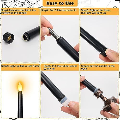 8 Pack Black Halloween Candles, Flameless Taper Candles with Base - Image 4
