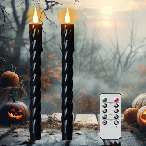 Black Flameless Taper Candles Battery Operated with Remote Timer by DRomance