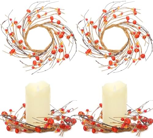 Daifunli 2 Pcs Fall Candle Rings Wreath for Pillar 3.5 Inch Bittersweet Pod | Vintage Autumn Candles Holder, Farmhouse Table Centerpiece, Mini Fall Cabinet Wreath, for Thanksgiving Autumn Kitchen Decor by Huiinen