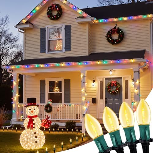 Christmas Pathway Lights Outdoor,102.8 Ft Lights with 80 Warm White Bulbs by Brightown
