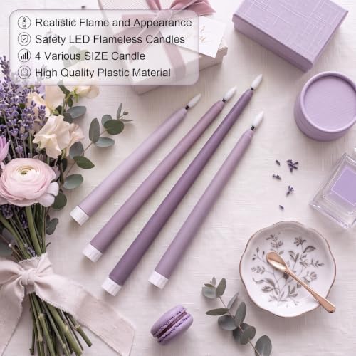 Rossesay 24 Pcs Flameless LED Taper Candles Battery Operated Candles 8.5", 9.65", 10.8", 12.8" Flameless Candlesticks Flickering for Christmas Church Wedding(Classic, Purple-B) - Image 3