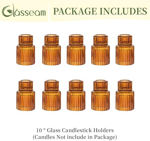 Glasseam Glass Tapered Candlestick Holders: 10 Pcs Amber Fall Table Decor - Image 6