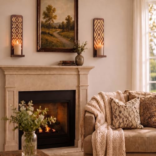 2 Pack Fall Bohemian Wooden Candle Sconces Set - Image 6
