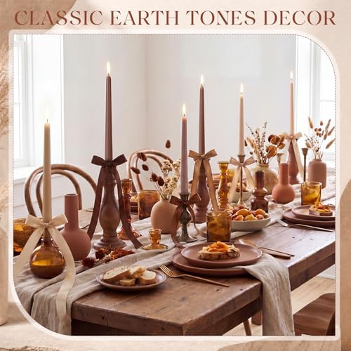 12 Pcs Fall Party Decor Brown Taper Candles with 3 Roll Ribbon - Image 4