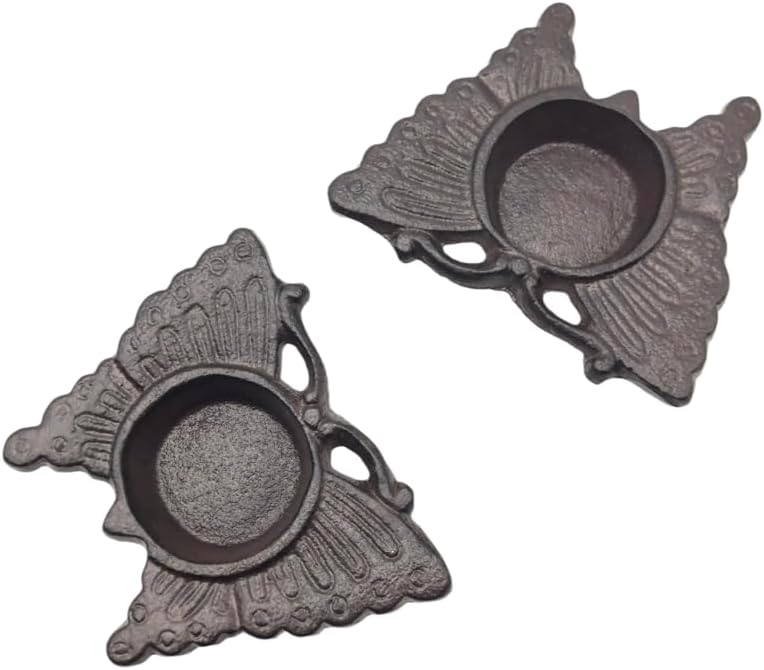 Small Cast Iron Candle Holder, Small Handmade Vintage Candlestick Holders, Rustic Tea Light Candle Holder, Farmhouse Candle Stand for Fireplace Shelf Home Decor (Butterfly Pattern) - Image 2