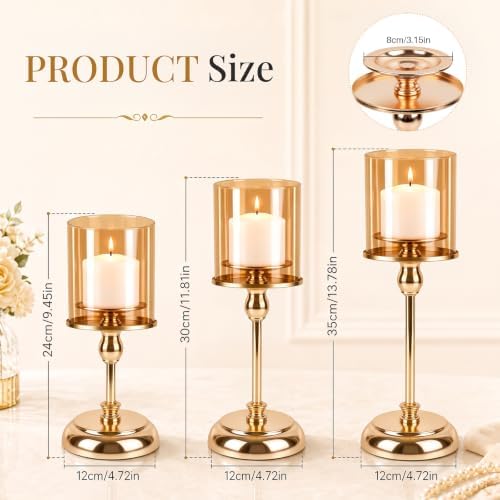 Large Gold Hurricane Candle Holder, 13.78" Candlestick - Image 2