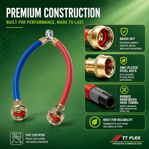 TTFLEX 1FT Washing Machine Y Hose, Hot Cold Hose Mixer 3/4" FHT/MHT, 2 PCS - Image 5