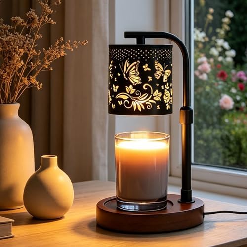 Candle Warmer Lamp,Candle Warmer,Candle lamp,Gifts for mom, Valentines Day Gifts,Candle Holders for Home Decor,Wooden Base，with 2 Bulbs(Black Butterfly)… by kaakuuki
