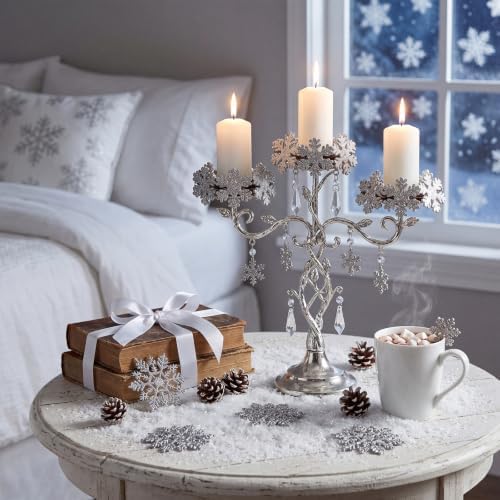 Daifunli 2 Pcs Winter White Snowflake Candle Rings Snowflake Wreath Glitter Vintage Wood Wreaths for Taper 1.25 Inch Candles Holder for Winter Christmas Rustic Table Centerpiece Decor - Image 5
