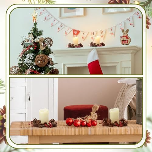 Daifunli 2 Pcs Christmas Pinecone Candle Rings Winter Pinecone Red Berry Vintage Wreath for Pillar 3.5 Inch Candle Holder for Autumn Fall Thanksgiving Winter Christmas Rustic Table Centerpiece Decor - Image 3