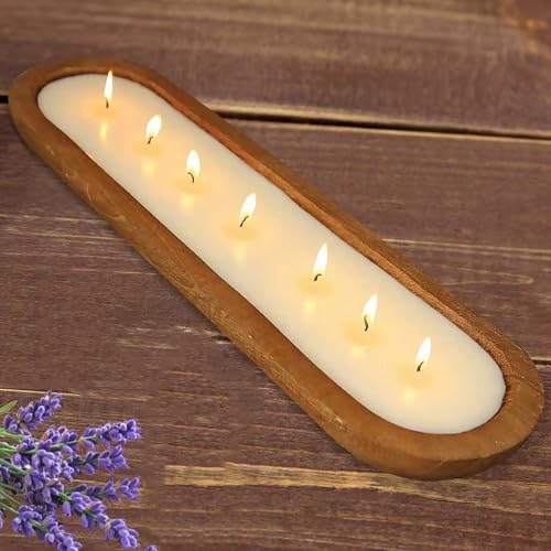 Aromatherapy Candle, SEVEYEE Lavender Candle 7wicks 20inch, Large Wooden Bowl Candles for Women,Girl Birthday Gift, 32oz by SEVEYEE