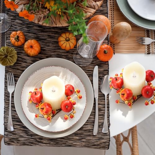 Daifunli 2 Pcs Fall Candle Rings Wreaths for Pillar 3.25 Inch Pumpkin Berry - Image 5