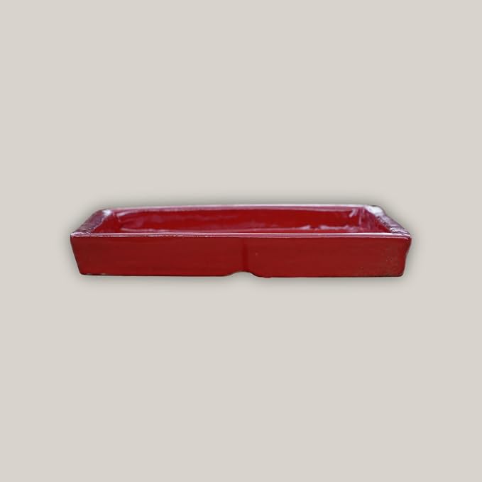 13.5 Inch Plant Saucer (Ceramic) - Square Red Flower Pot Tray - Handcrafted, Durable Planter Base