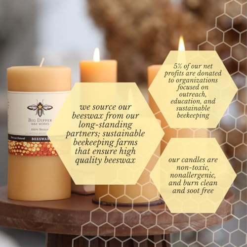 Big Dipper Wax Works 100% Beeswax Pillar Candle, 3 x 9 in, Natural - Image 5