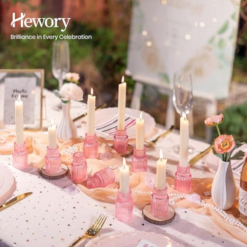 Hewory Glass Pink Candle Holder Bulk, 20PCS Valentines Taper Candle Holders - Image 3