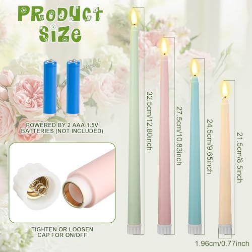 Rossesay 24 Pcs Flameless LED Taper Candles Battery Operated Candle 8.5", 9.65", 10.8", 12.8" Flameless Candlesticks Flickering for Christmas Church Wedding Indoor Decoration(Classic, Multicolored) - Image 2