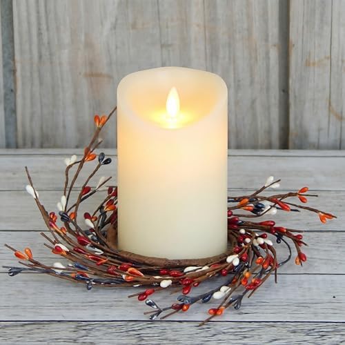 Daifunli 2 Pcs Valentine's Day Primitive Berry Candle Ring 3.9 Inch Rustic Farmhouse Red Berries Candle Ring Wreath for Pillar Candles Holder for Valentine Spring Table Centerpiece Decor by Huiinen
